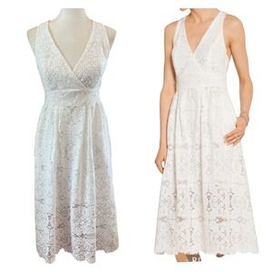 MAJE White Lace Crochet Midi Dress Coastal Cowgirl Wedding Yacht Wife Boho Bride